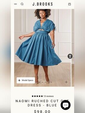 J Brooks Naomi Ruched Cut Out Dress Midi XL